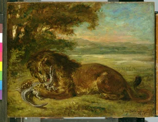 Lion et alligator, 1863